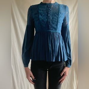 Blue lace peplum blouse